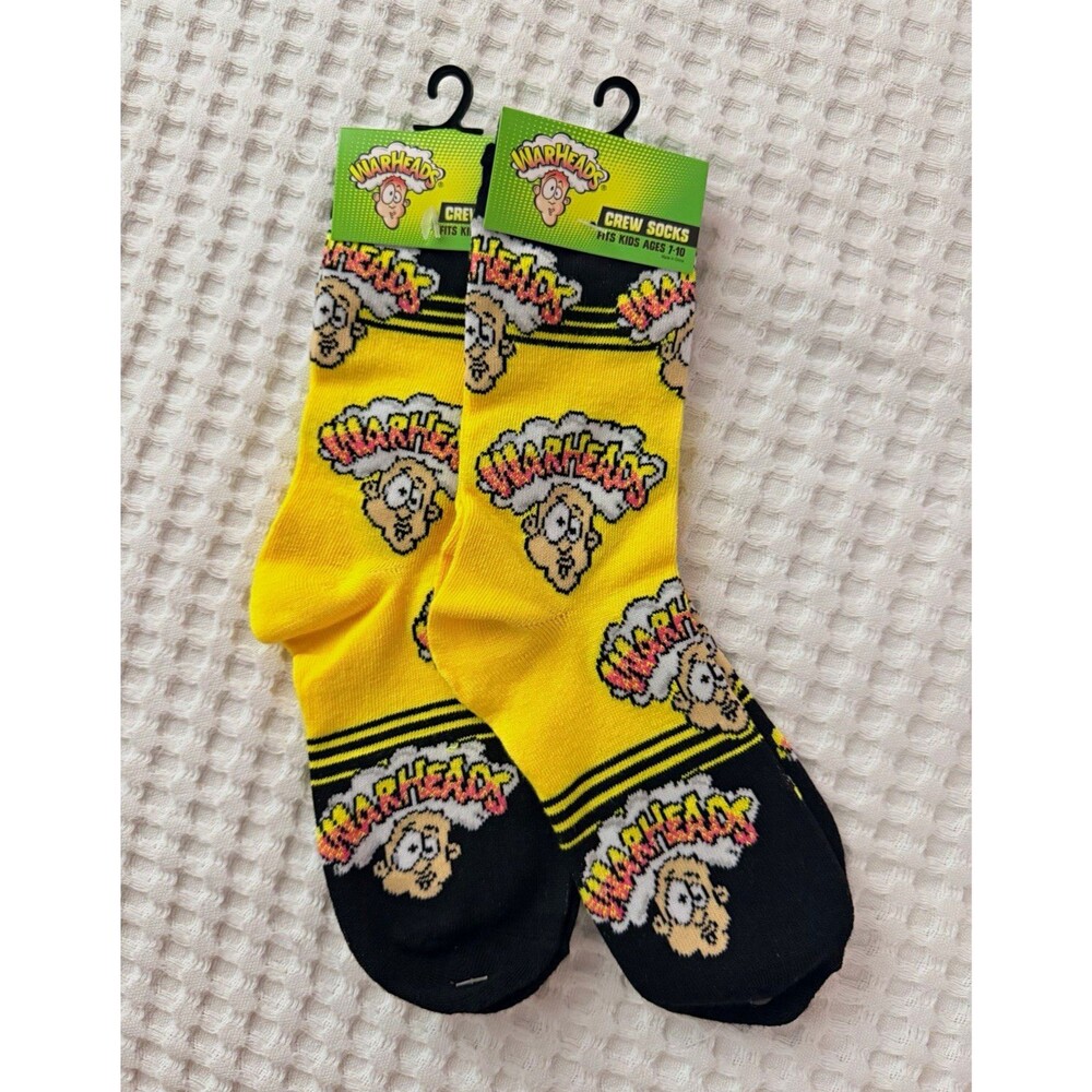 Warheads Unisex Kids One Size Yellow/Black Logo Mid Calf Crew Socks 1 Pair